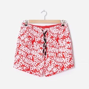NWT Marvel Mens Logo Swim Trunk Red